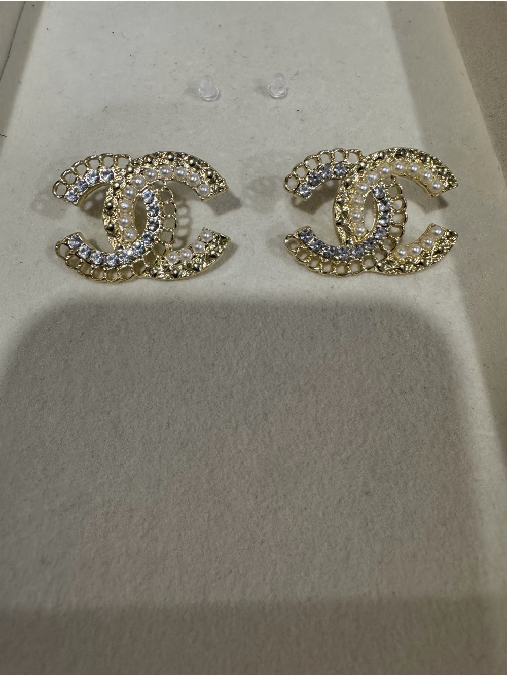 Gold, diamond, & pearled stud earrings